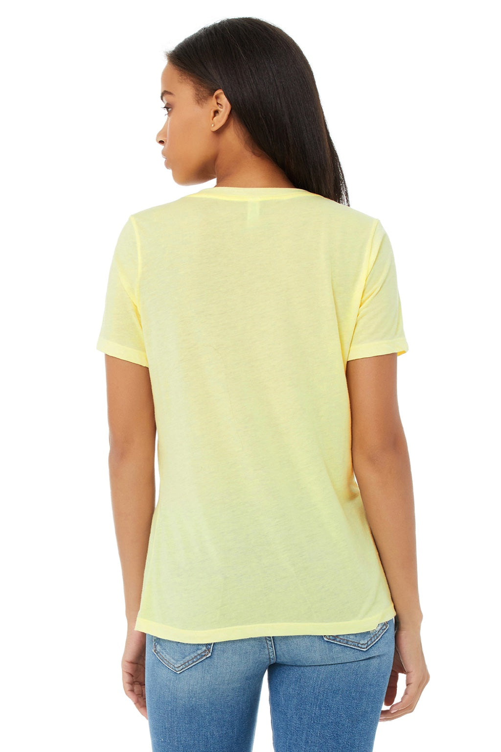Bella + Canvas BC6415/6415 Womens Short Sleeve V-Neck T-Shirt Pale Yellow Model Back