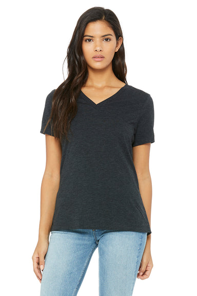 Bella + Canvas BC6415 Womens Relaxed Jersey Short Sleeve V-Neck T-Shirt Charcoal Black Triblend Model Front