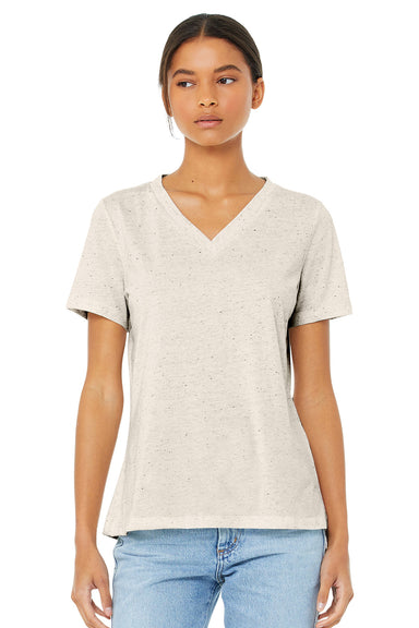 Bella + Canvas BC6415 Womens Short Sleeve V-Neck T-Shirt Oatmeal Model Front