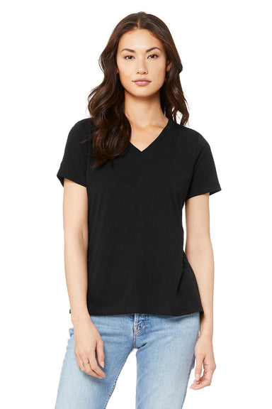 Bella + Canvas BC6415 Womens Short Sleeve V-Neck T-Shirt Solid Black Model Front