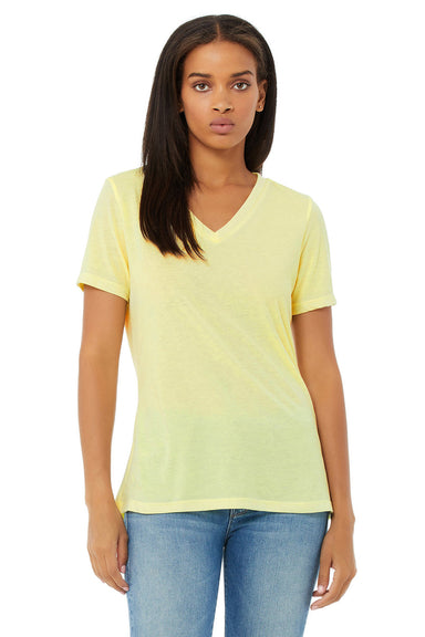 Bella + Canvas BC6415 Womens Short Sleeve V-Neck T-Shirt Pale Yellow Model Front