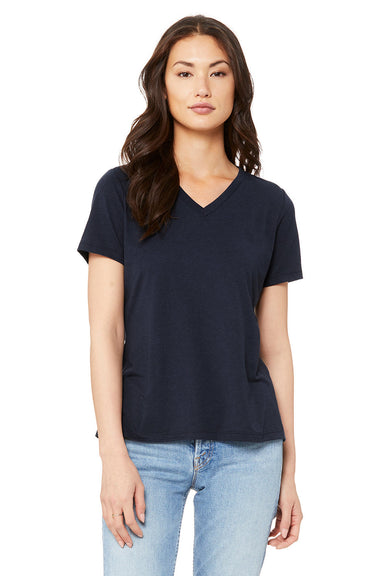 Bella + Canvas BC6415 Womens Short Sleeve V-Neck T-Shirt Solid Navy Blue Model Front