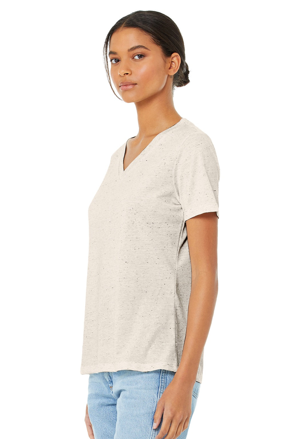 Bella + Canvas BC6415/6415 Womens Short Sleeve V-Neck T-Shirt Oatmeal Model 3Q