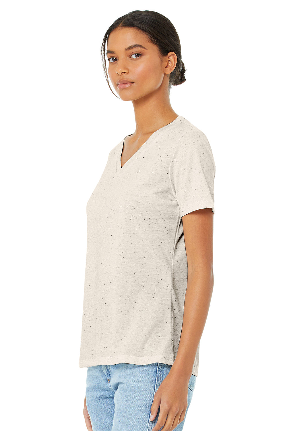 Bella + Canvas BC6415 Womens Short Sleeve V-Neck T-Shirt Oatmeal Model 3Q