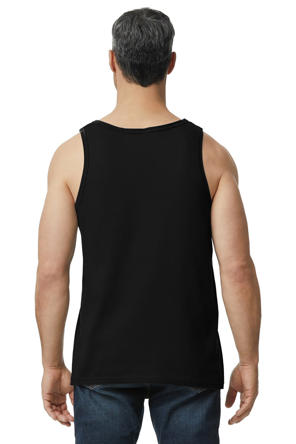 Gildan 64200 Mens Softstyle Tank Top Black Model Back