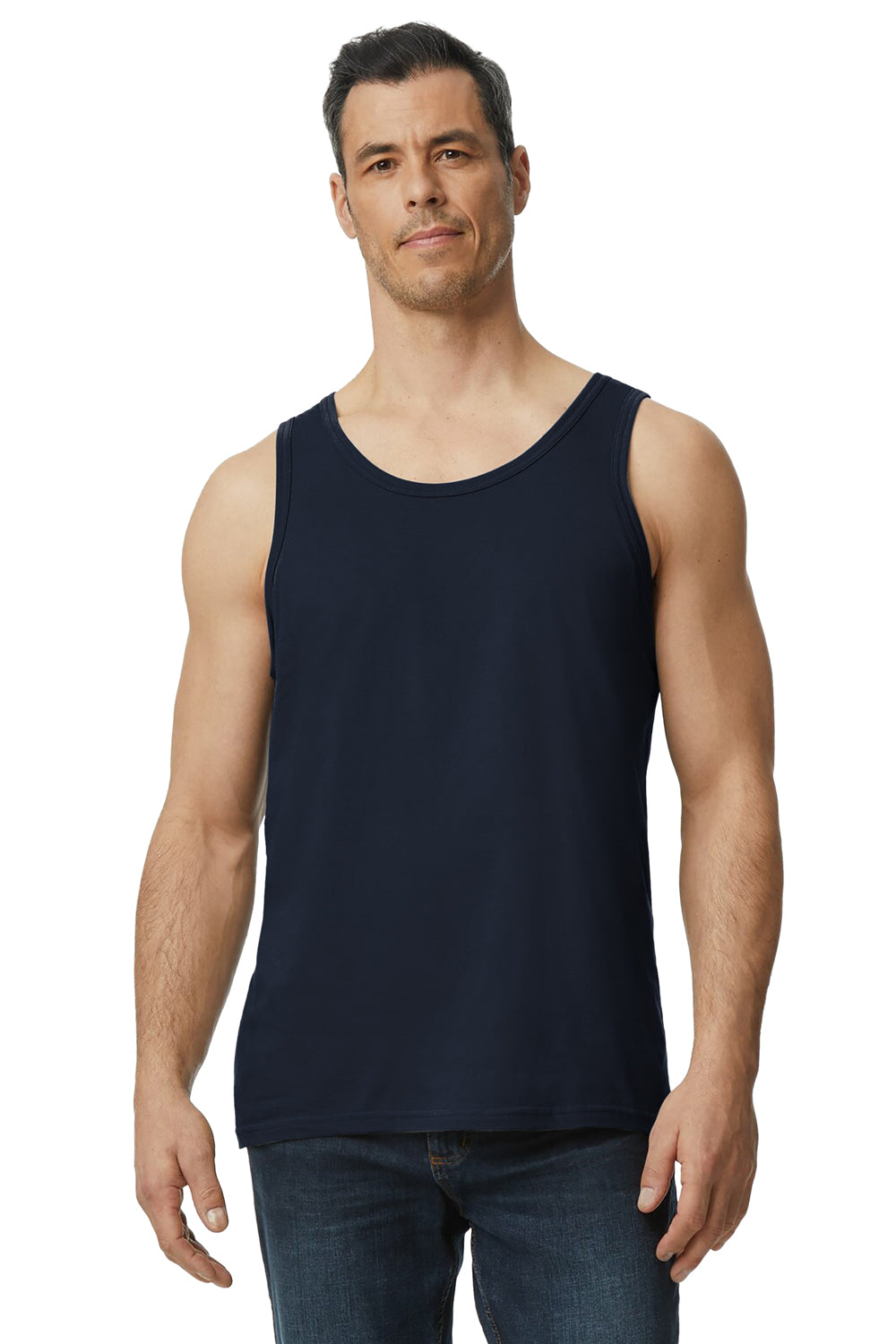 Gildan 64200 Mens Softstyle Tank Top Navy Blue Model Front
