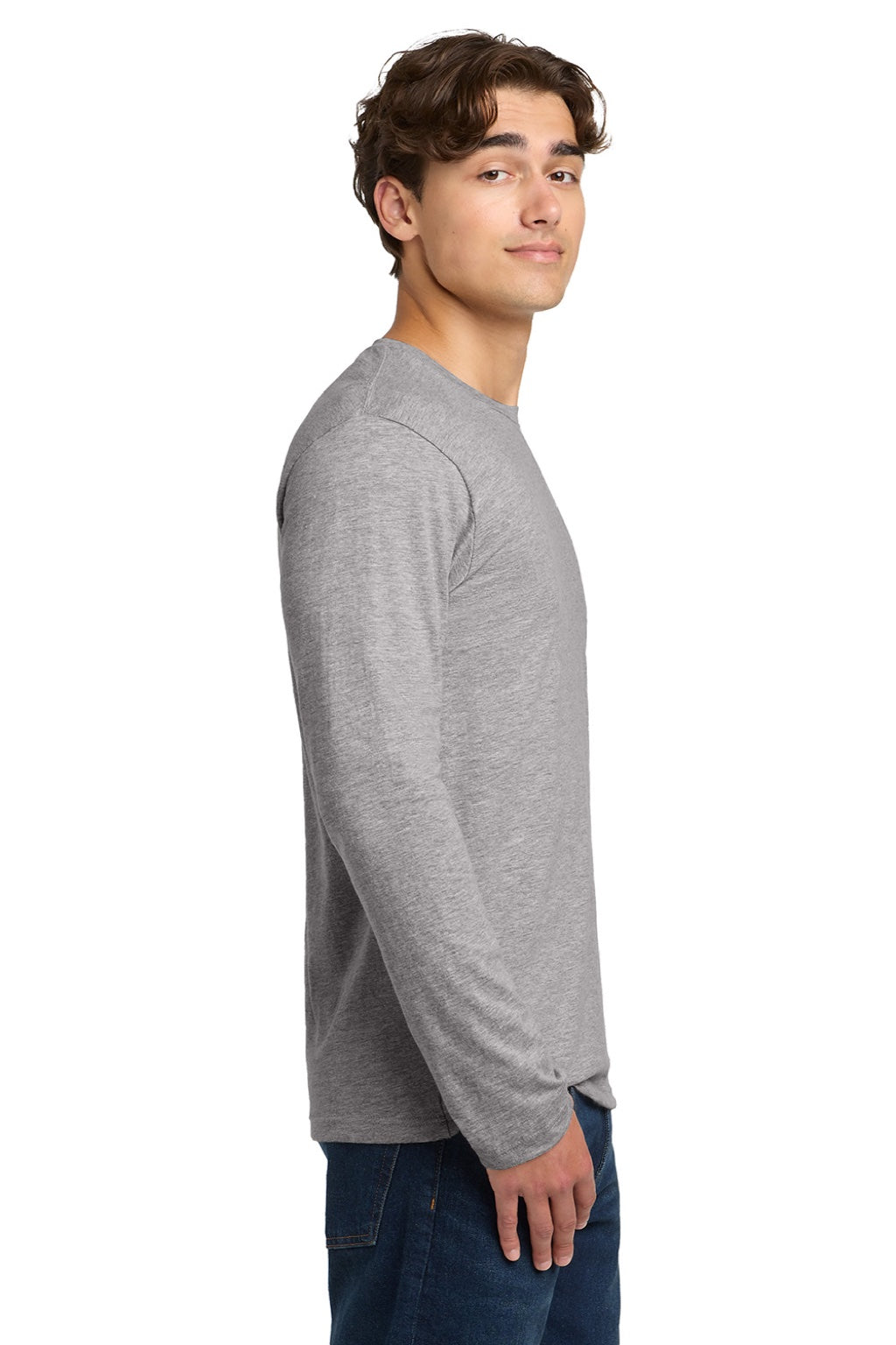 Gildan 64400 Mens Softstyle Long Sleeve Crewneck T-Shirt Sport Grey Model Side