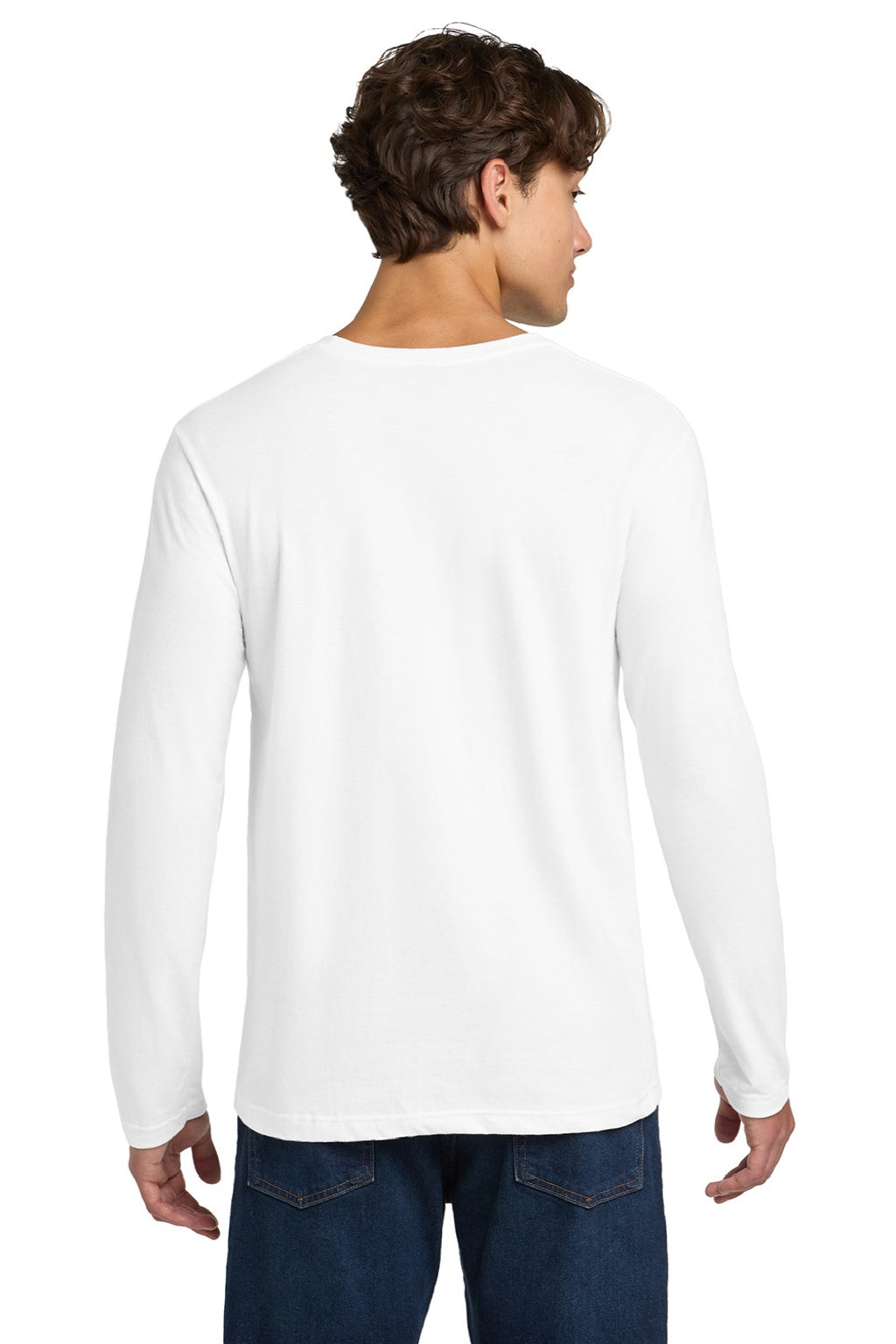 Gildan 64400 Mens Softstyle Long Sleeve Crewneck T-Shirt White Model Back