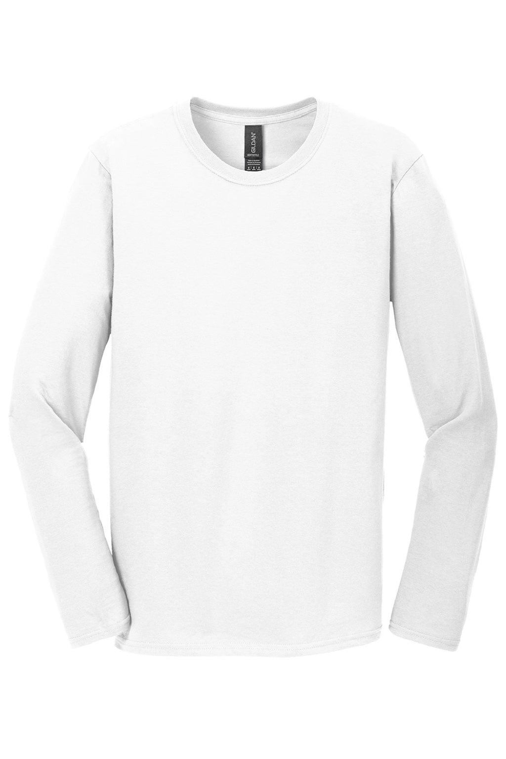 Gildan 64400 Mens Softstyle Long Sleeve Crewneck T-Shirt White Flat Front