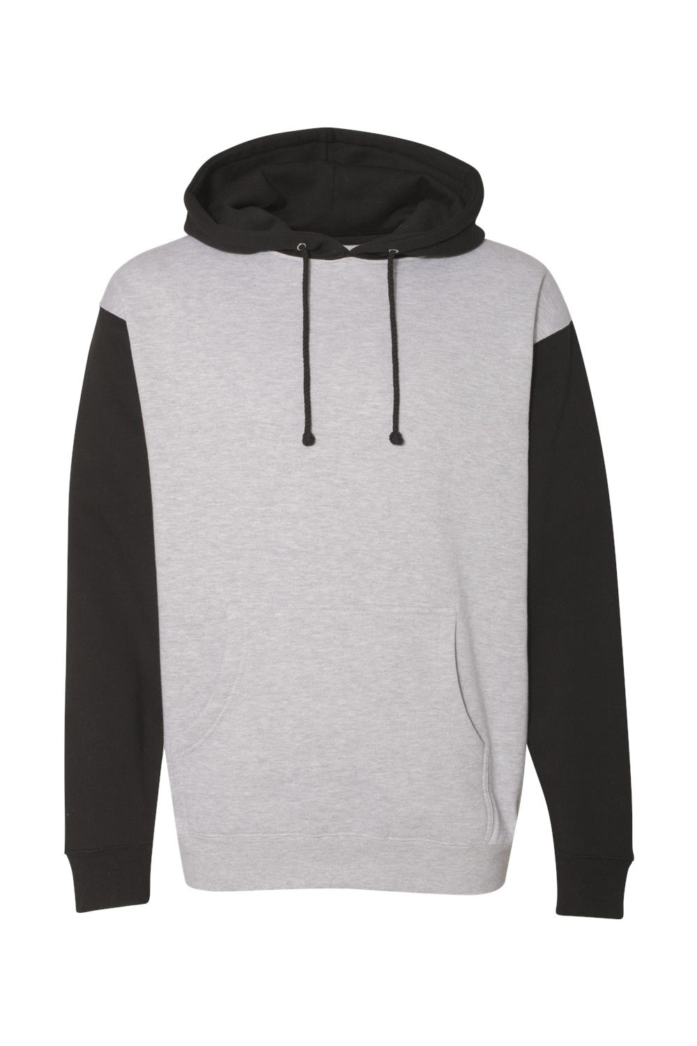 Independent Trading Company IND4000 Mens Hooded Sweatshirt Hoodie w/ Pouch Pocket Heather Grey/Black Flat Front