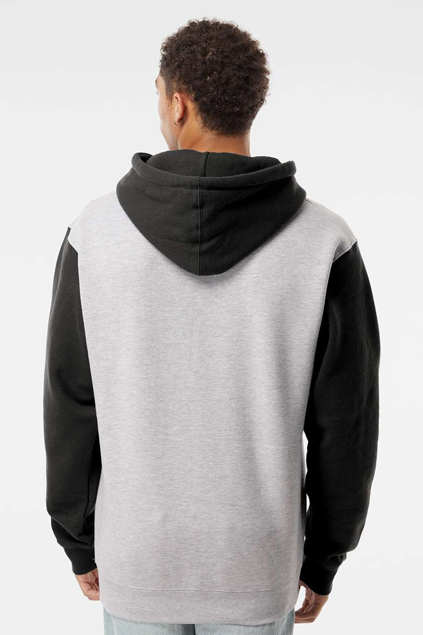 Independent Trading Company IND4000 Mens Hooded Sweatshirt Hoodie w/ Pouch Pocket Heather Grey/Black Model Back