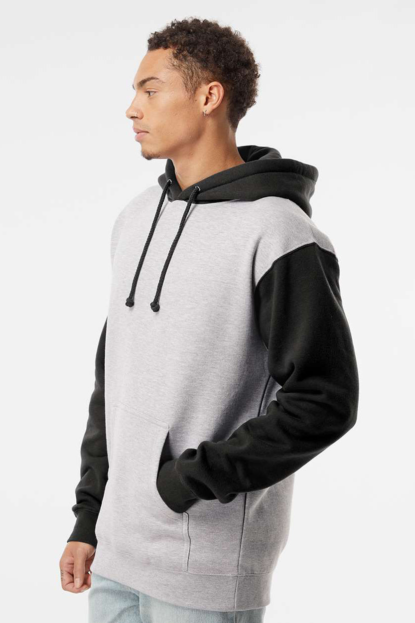 Independent Trading Company IND4000 Mens Hooded Sweatshirt Hoodie w/ Pouch Pocket Heather Grey/Black Model Side