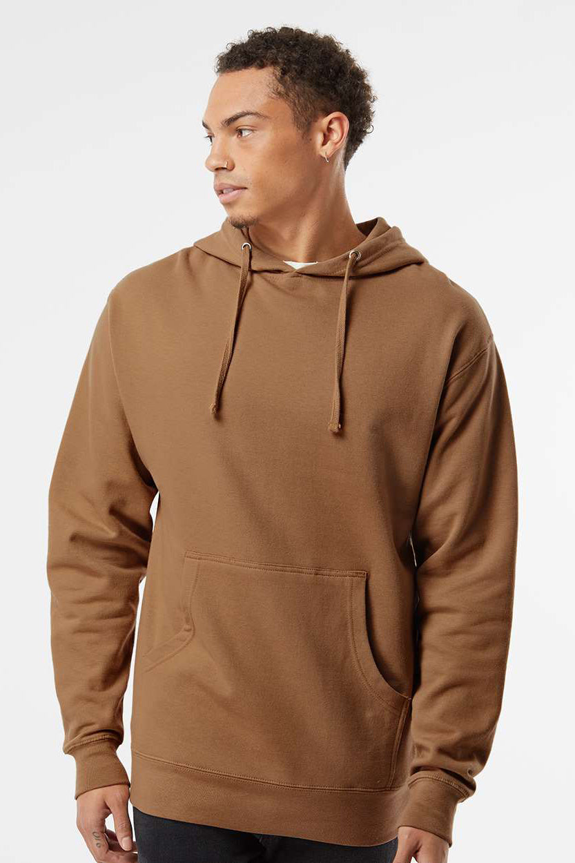Independent Trading Company SS4500 Mens Hooded Sweatshirt Hoodie w/ Pouch Pocket Saddle Brown Model Front