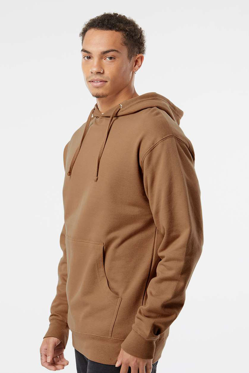 Independent Trading Company SS4500 Mens Hooded Sweatshirt Hoodie w/ Pouch Pocket Saddle Brown Model Side