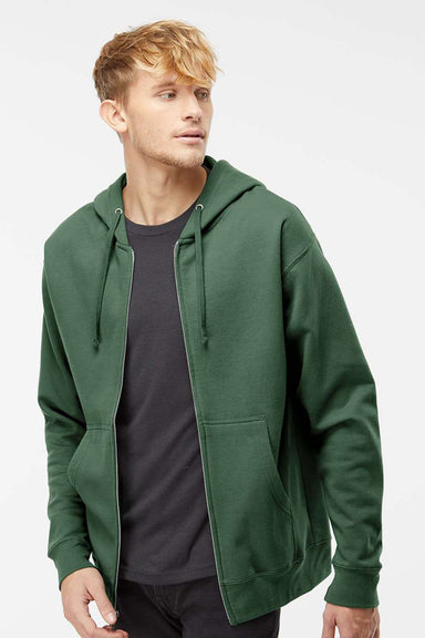 Independent Trading Company SS4500Z Mens Full Zip Hooded Sweatshirt Hoodie w/ Pockets Alpine Green Model Front