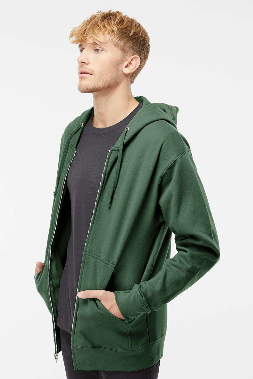Independent Trading Company SS4500Z Mens Full Zip Hooded Sweatshirt Hoodie w/ Pockets Alpine Green Model Side