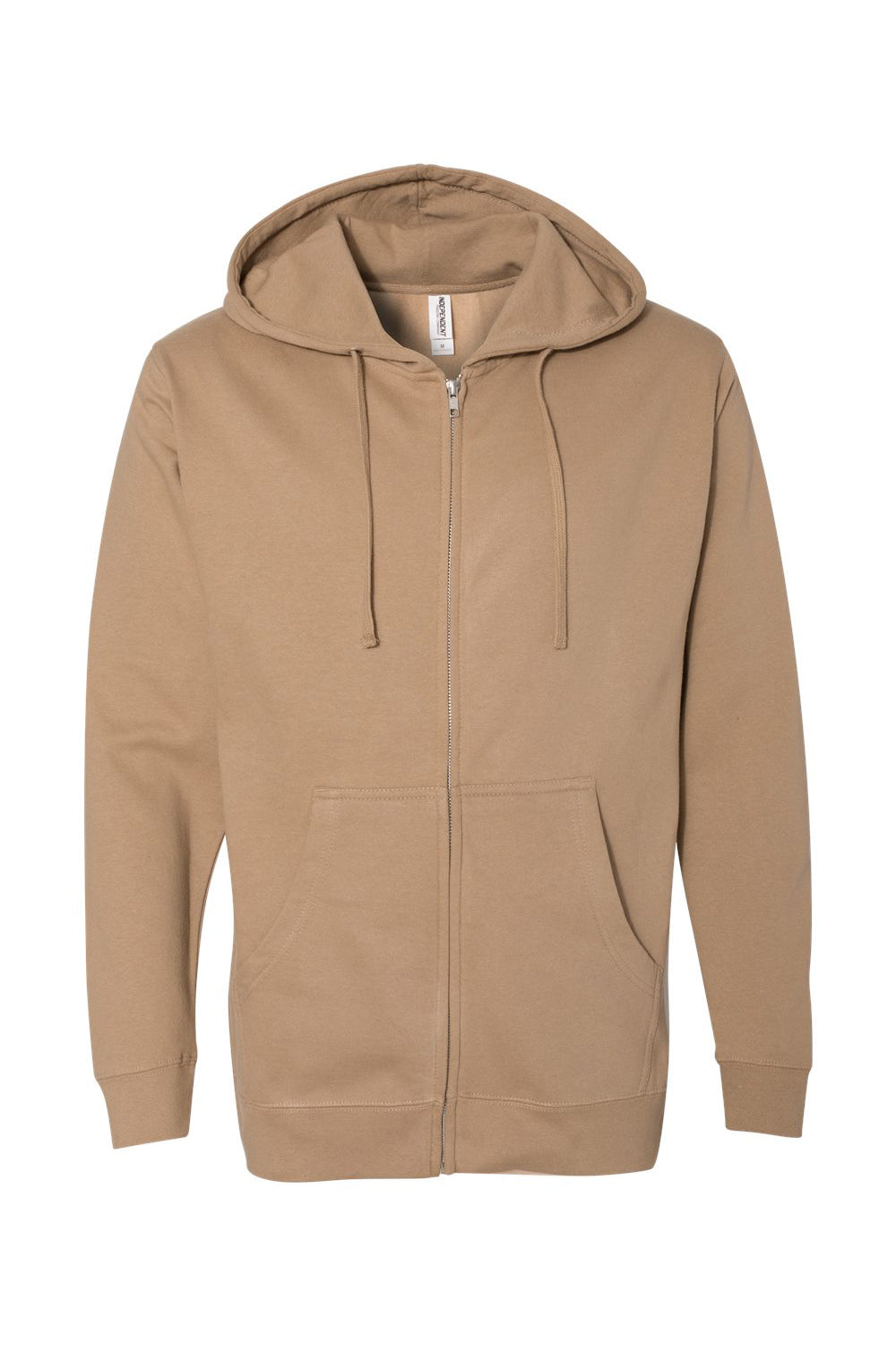 Independent Trading Company SS4500Z Mens Full Zip Hooded Sweatshirt Hoodie w/ Pockets Sandstone Brown Flat Front