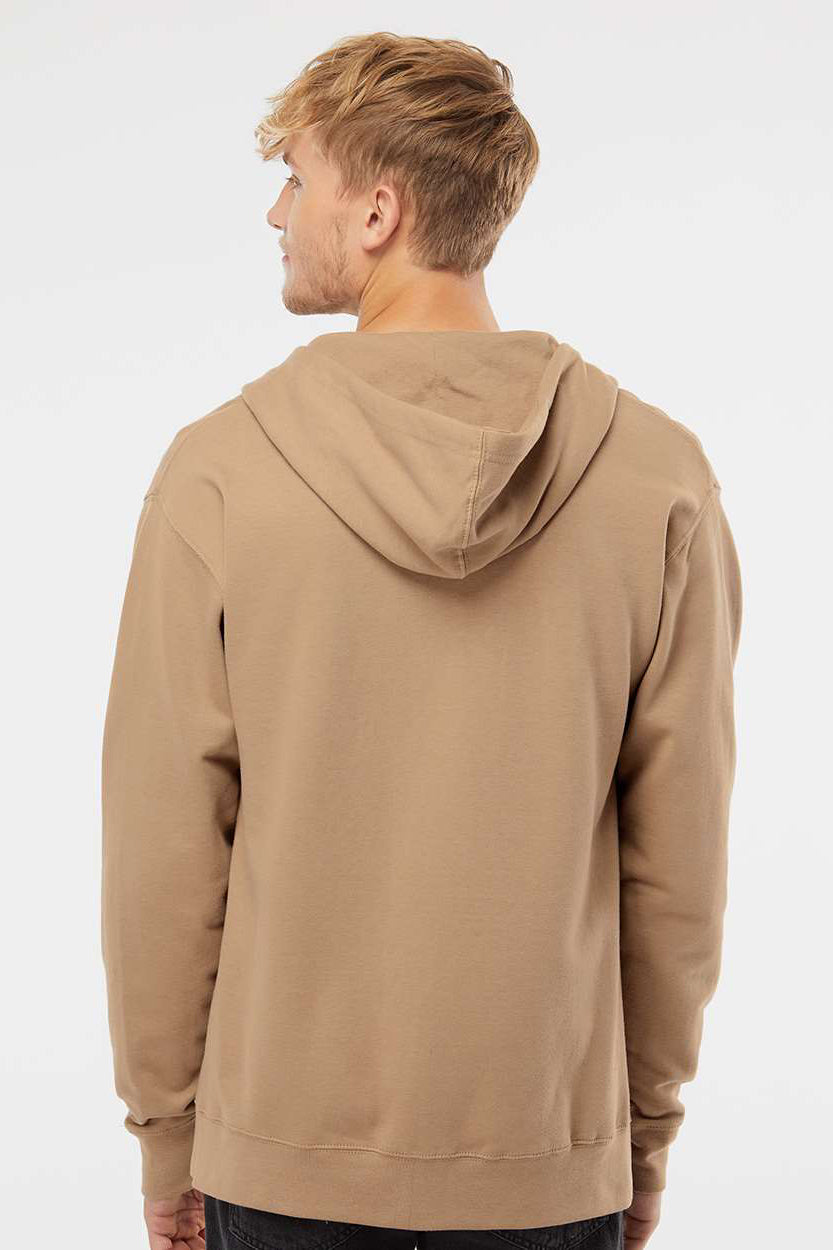 Independent Trading Company SS4500Z Mens Full Zip Hooded Sweatshirt Hoodie w/ Pockets Sandstone Brown Model Back