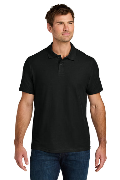 Gildan 64800 Mens Softstyle Pique Short Sleeve Polo Shirt Black Model Front