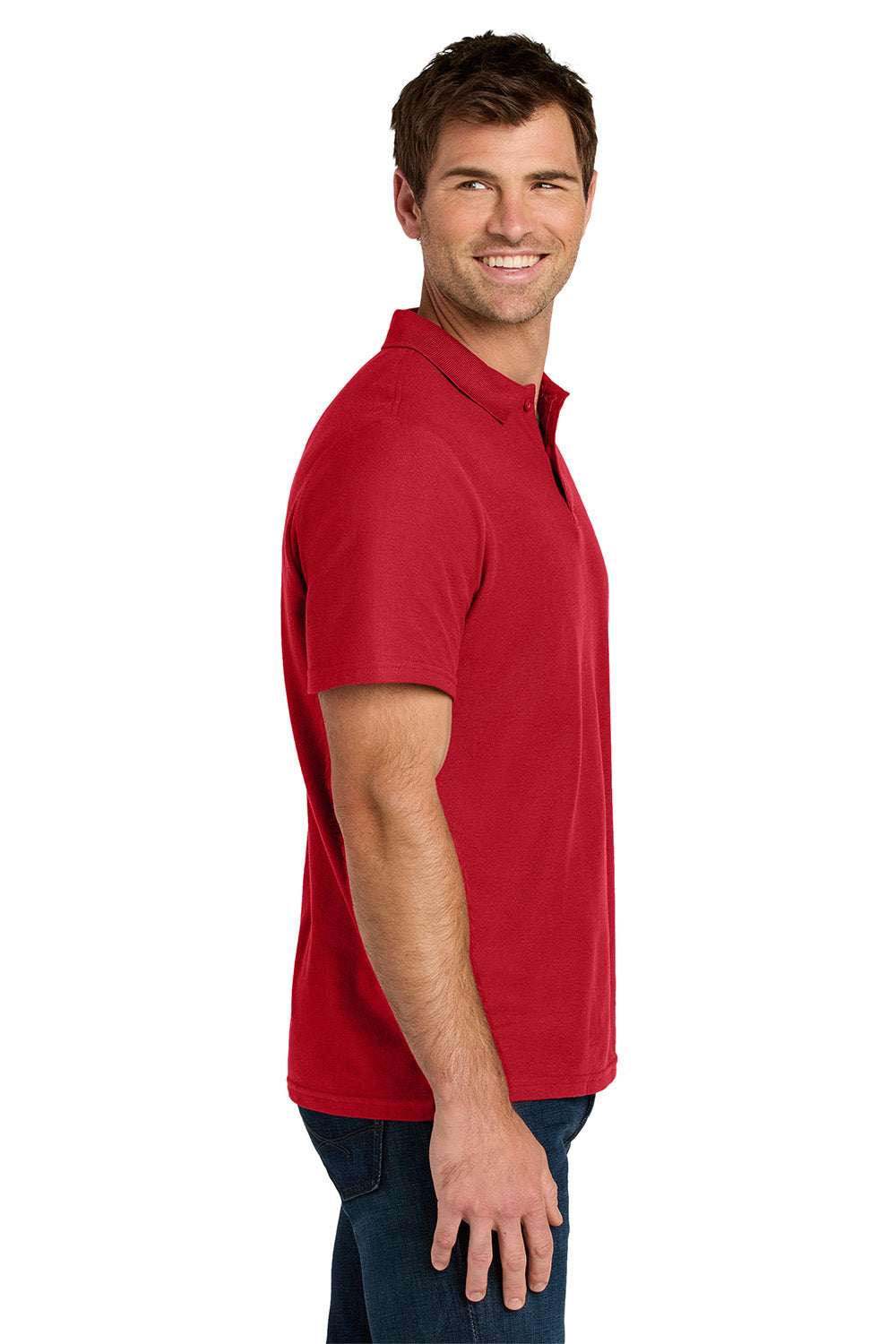 Gildan 64800 Mens Softstyle Pique Short Sleeve Polo Shirt Red Model Side