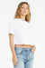 Bella + Canvas 6482 Womens Jersey Cropped Short Sleeve Crewneck T-Shirt White Model Side