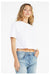 Bella + Canvas 6482 Womens Jersey Cropped Short Sleeve Crewneck T-Shirt White Model Side