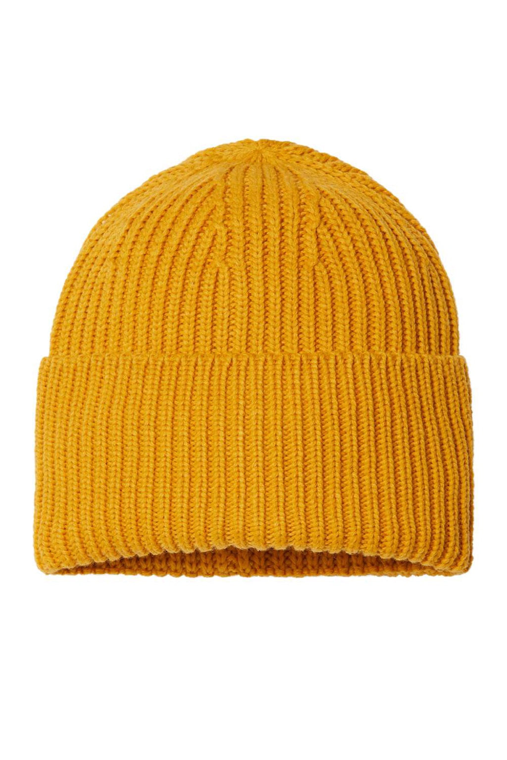 Atlantis Hats OAK Unisex Sustainable Chunky Rib Cuffed Beanie Mustard Yellow Flat Front
