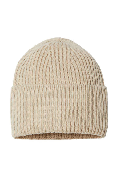 Atlantis Hats OAK Unisex Sustainable Chunky Rib Cuffed Beanie Light Beige Flat Front