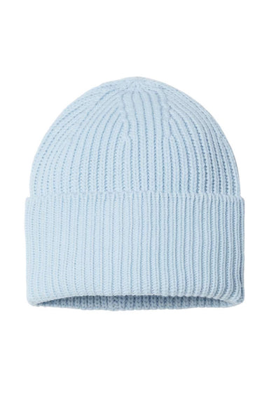Atlantis Hats OAK Unisex Sustainable Chunky Rib Cuffed Beanie Light Blue Flat Front