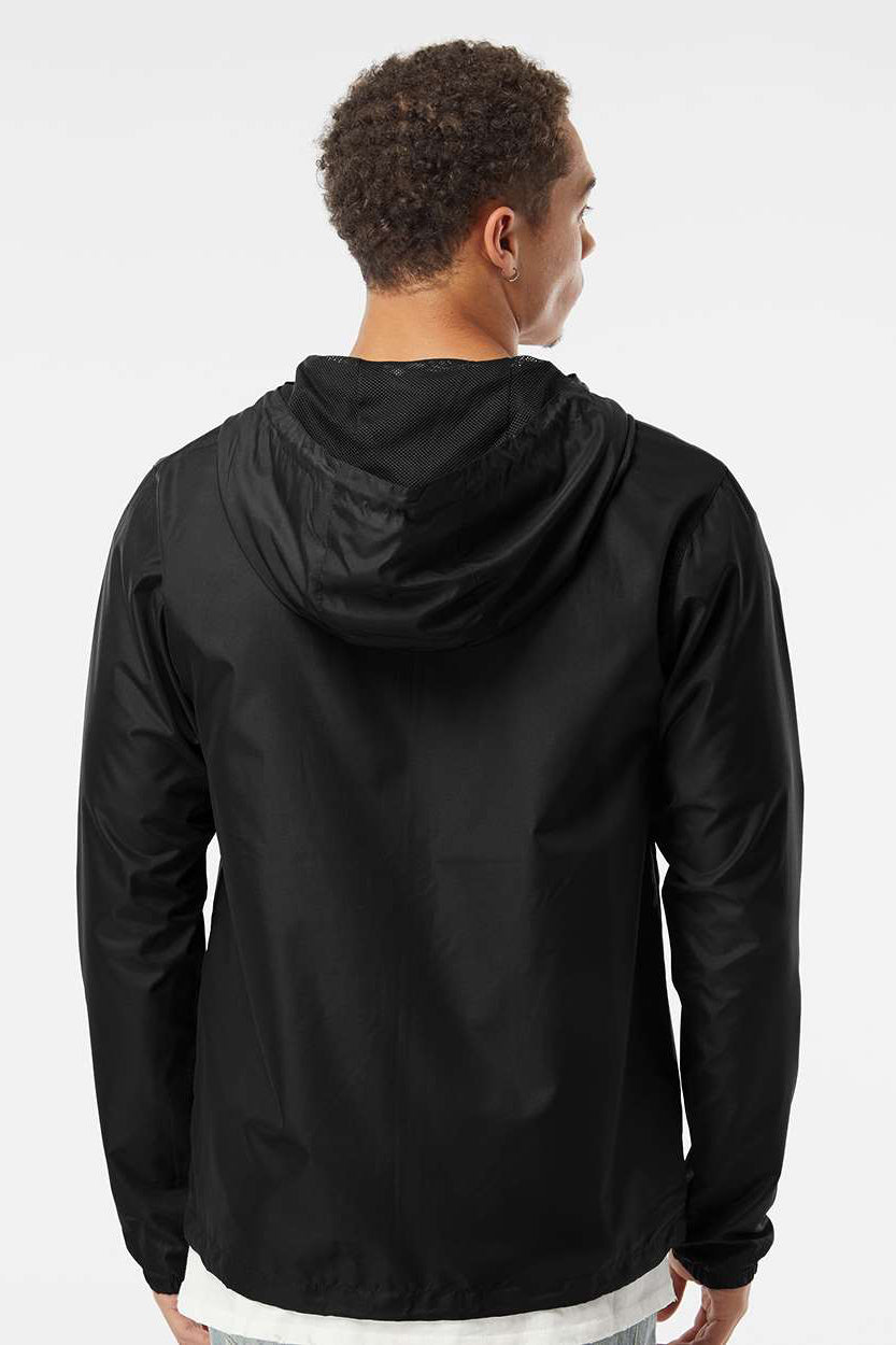 Independent Trading Company EXP54LWZ Mens Water Resistant Full Zip Windbreaker Hooded Jacket Black Model Back