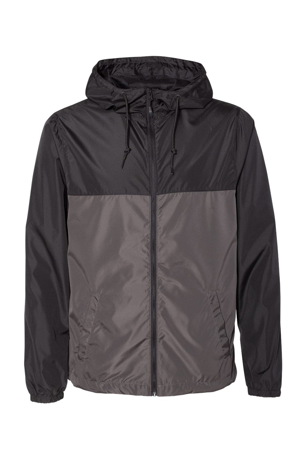 Independent Trading Co. EXP54LWZ Mens Full Zip Windbreaker Hooded Jacket Black/Graphite Grey Flat Front