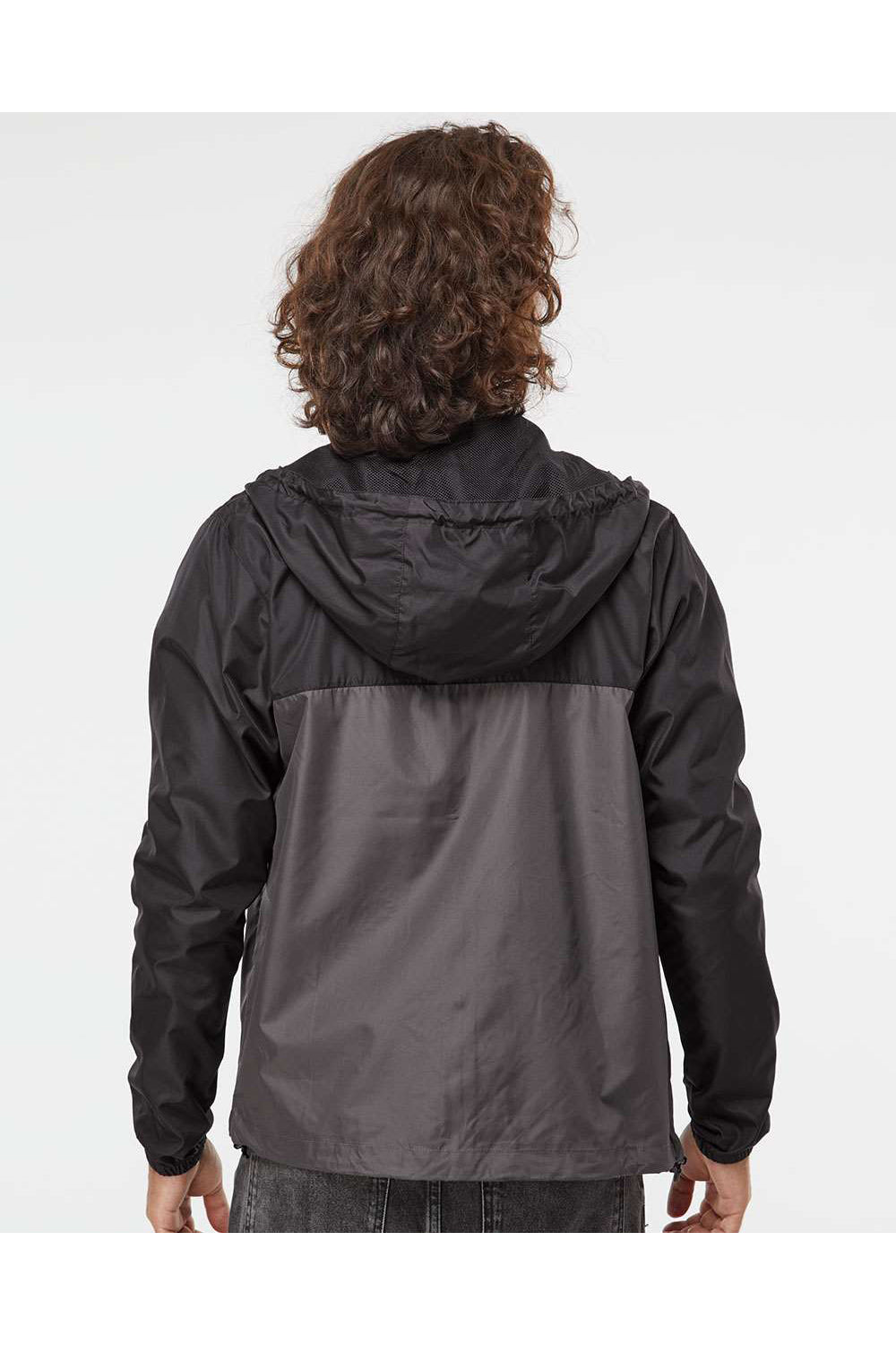 Independent Trading Co. EXP54LWZ Mens Full Zip Windbreaker Hooded Jacket Black/Graphite Grey Model Back