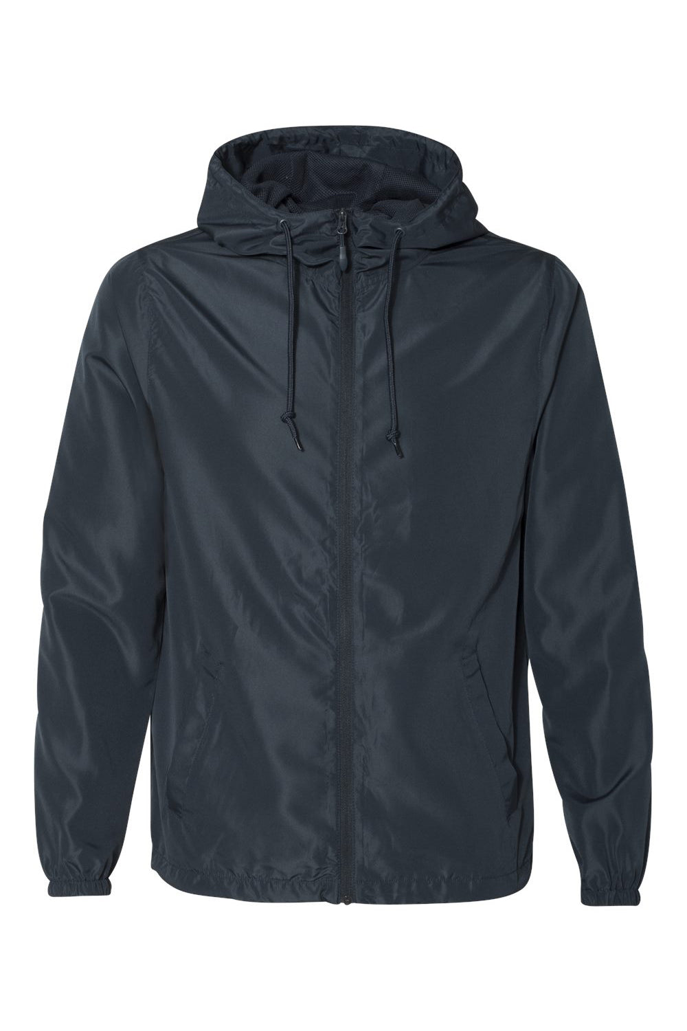 Independent Trading Company EXP54LWZ Mens Water Resistant Full Zip Windbreaker Hooded Jacket Classic Navy Blue Flat Front