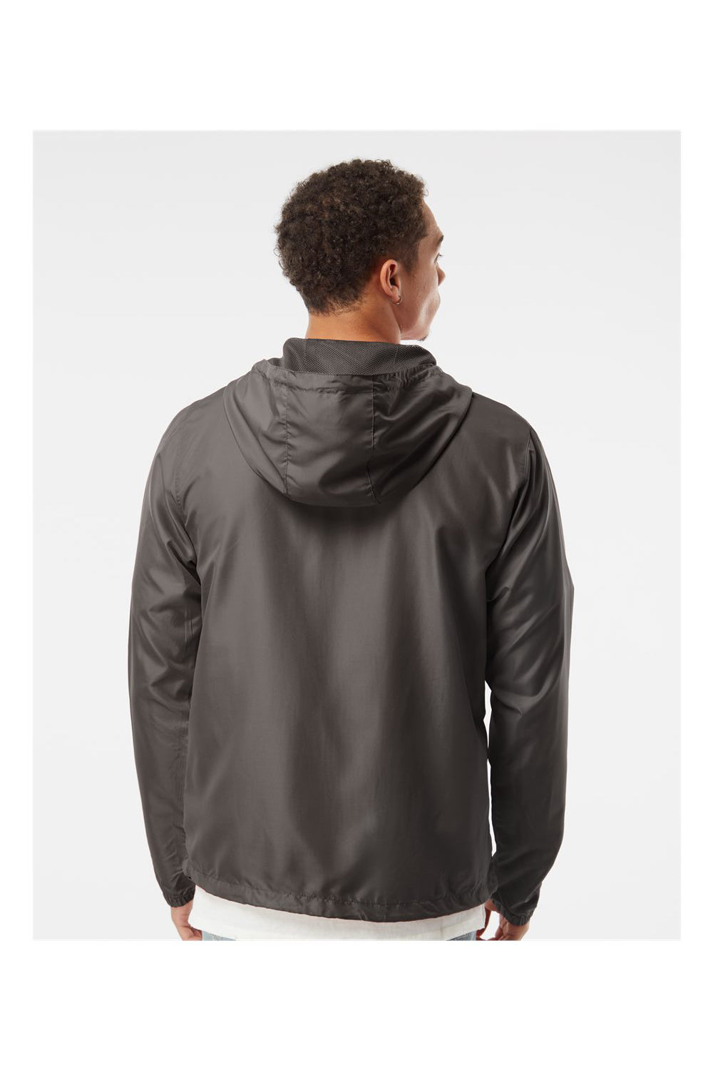Independent Trading Co. EXP54LWZ Mens Full Zip Windbreaker Hooded Jacket Graphite Grey Model Back