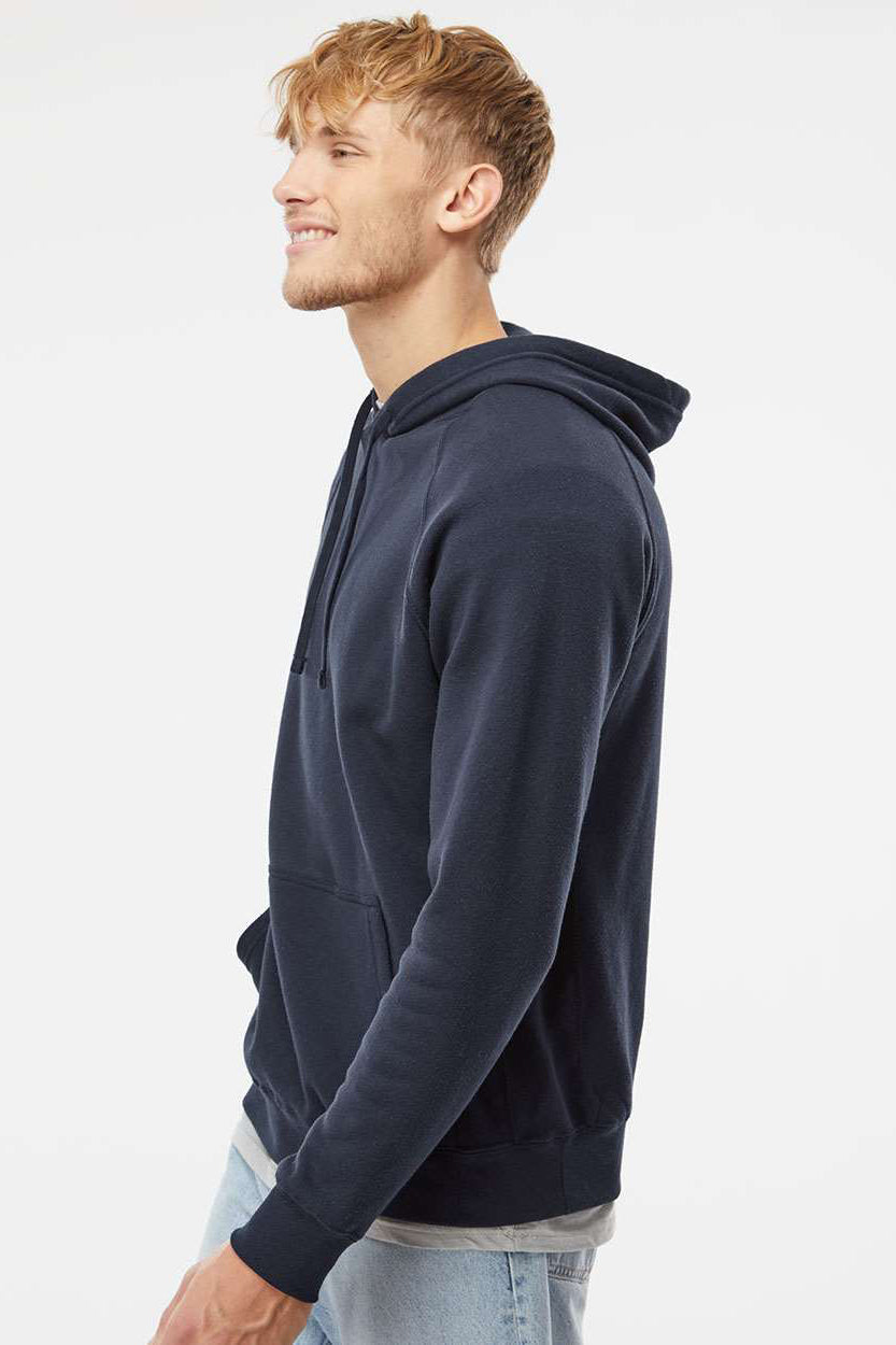 Independent Trading Company PRM33SBP Mens Special Blend Raglan Hooded Sweatshirt Hoodie w/ Pouch Pocket Classic Navy Blue Model Side