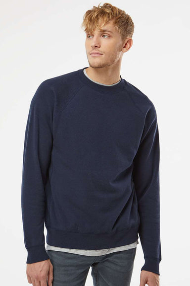 Independent Trading Company PRM30SBC Mens Special Blend Crewneck Raglan Sweatshirt Classic Navy Blue Model Front