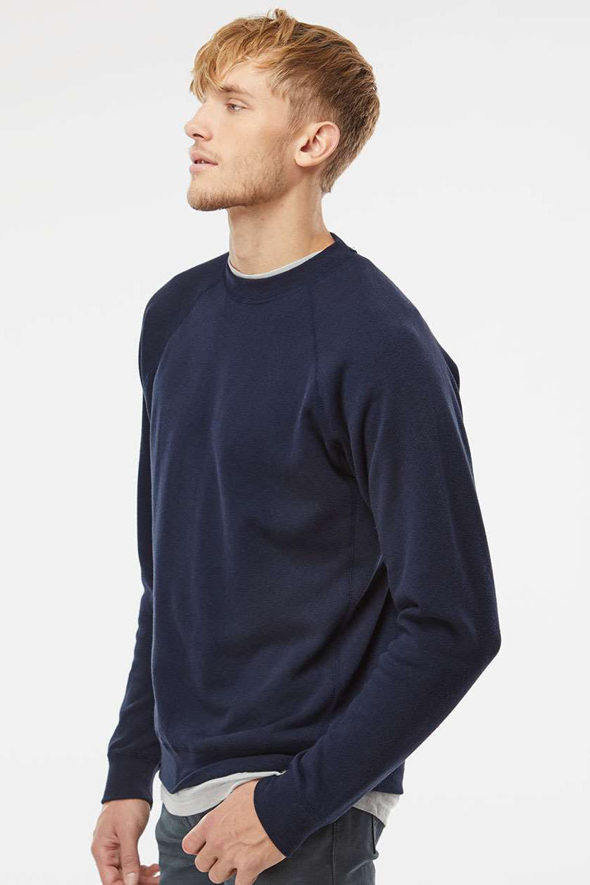 Independent Trading Company PRM30SBC Mens Special Blend Crewneck Raglan Sweatshirt Classic Navy Blue Model Side