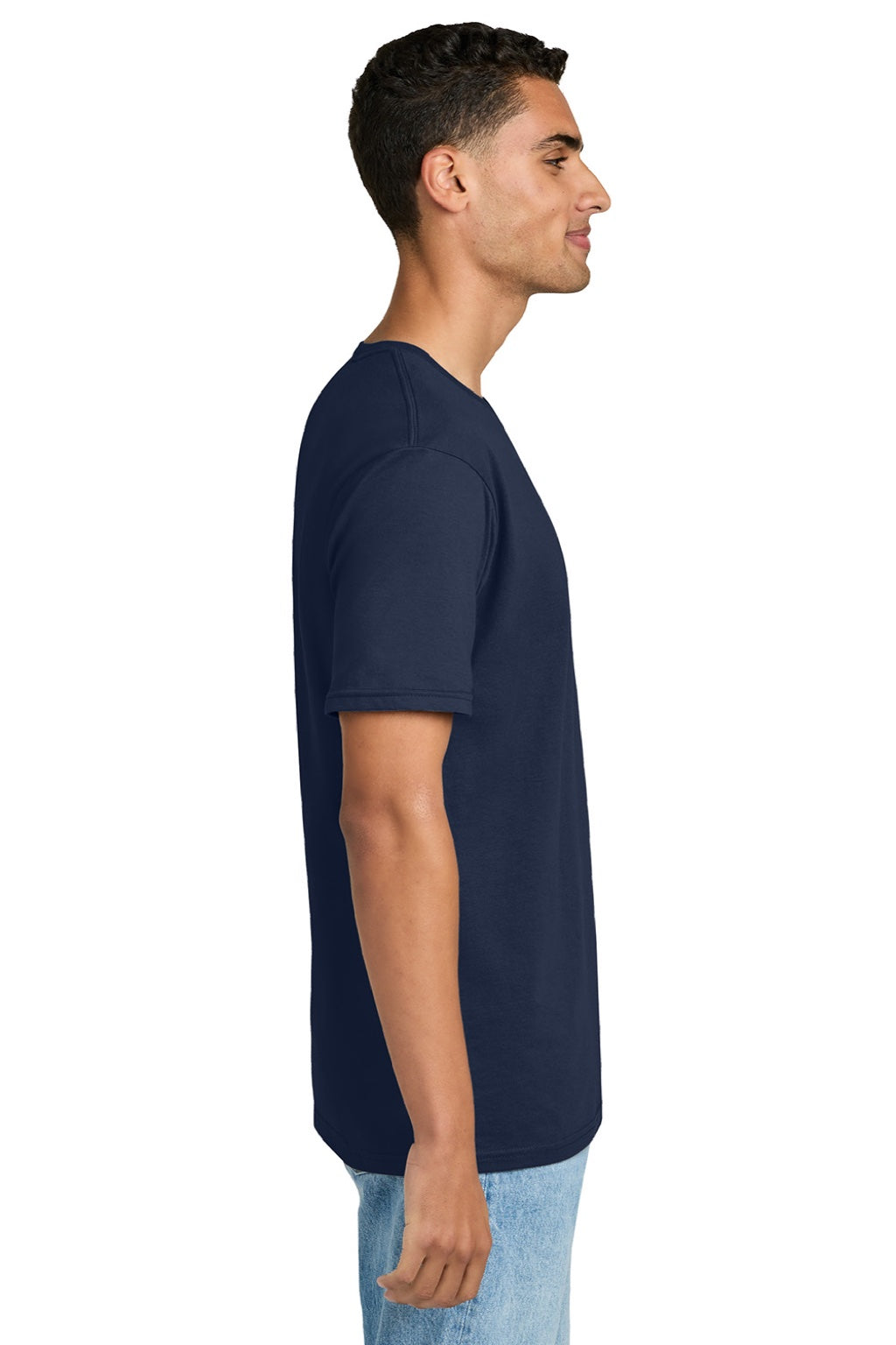 Gildan 64PLSMA Mens Softstyle Plasma Print Short Sleeve Crewneck T-Shirt Navy Blue Model Side