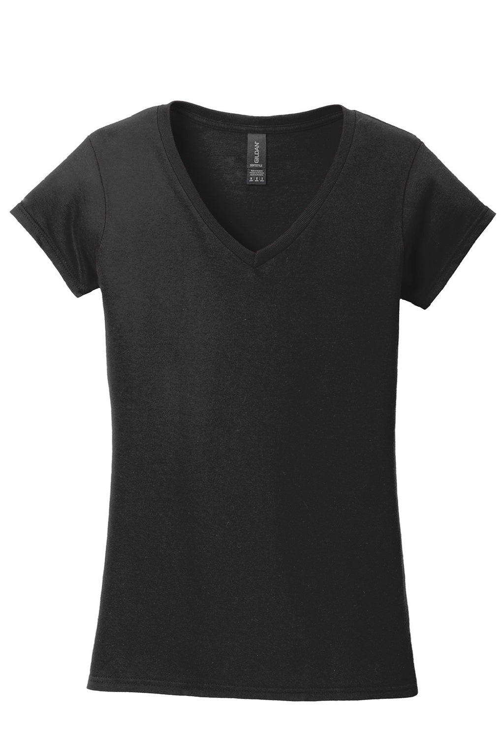 Gildan 64V00L Womens Softstyle Short Sleeve V-Neck T-Shirt Black Flat Front