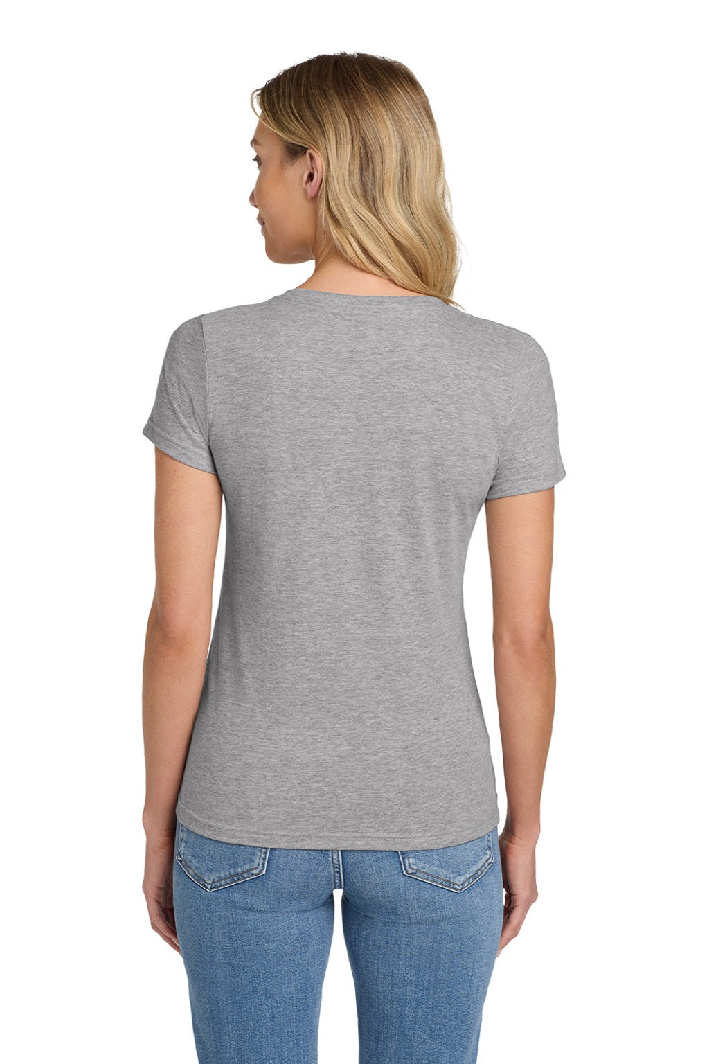 Gildan 64V00L Womens Softstyle Short Sleeve V-Neck T-Shirt Sport Grey Model Back