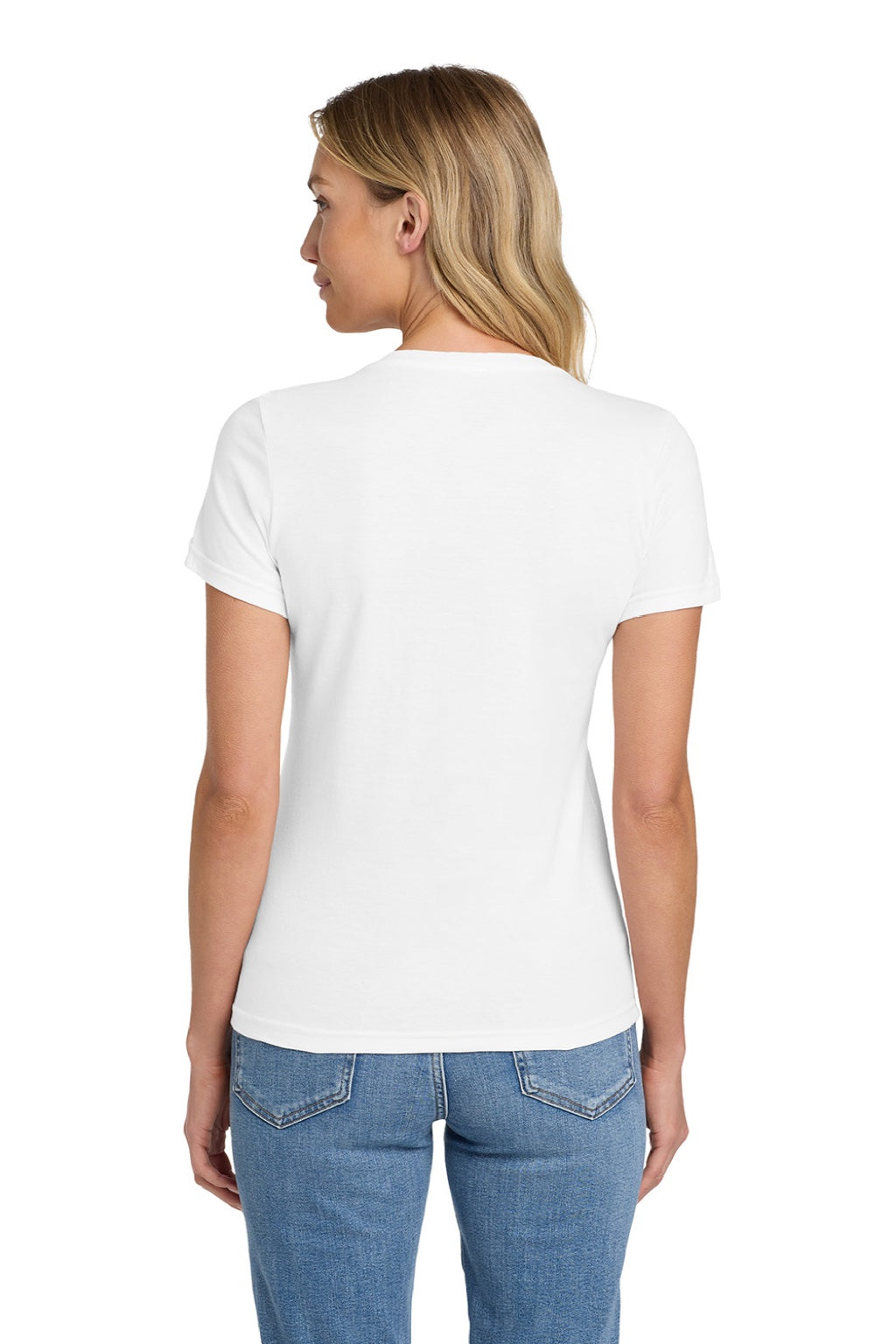 Gildan 64V00L Womens Softstyle Short Sleeve V-Neck T-Shirt White Model Back