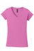 Gildan 64V00L Womens Softstyle Short Sleeve V-Neck T-Shirt Azalea Pink Flat Front