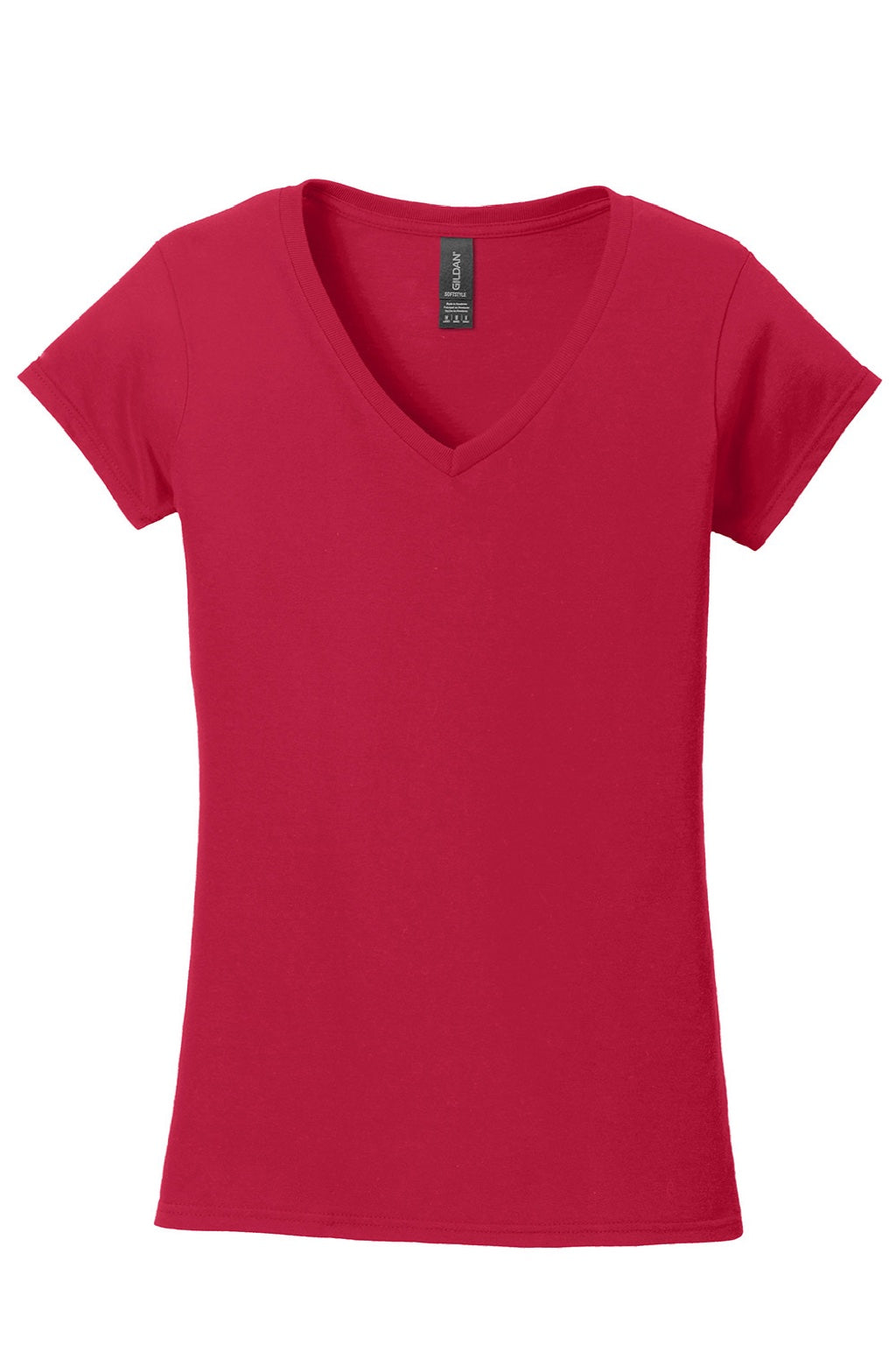 Gildan 64V00L Womens Softstyle Short Sleeve V-Neck T-Shirt Cherry Red Flat Front