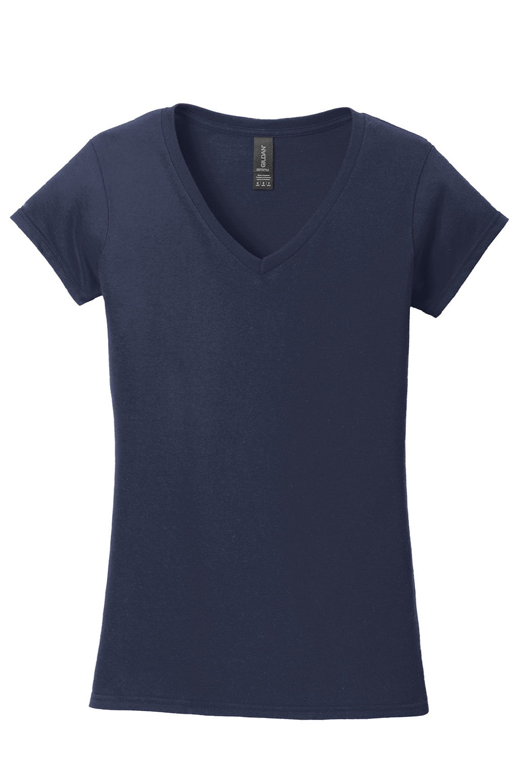 Gildan 64V00L Womens Softstyle Short Sleeve V-Neck T-Shirt Navy Blue Flat Front
