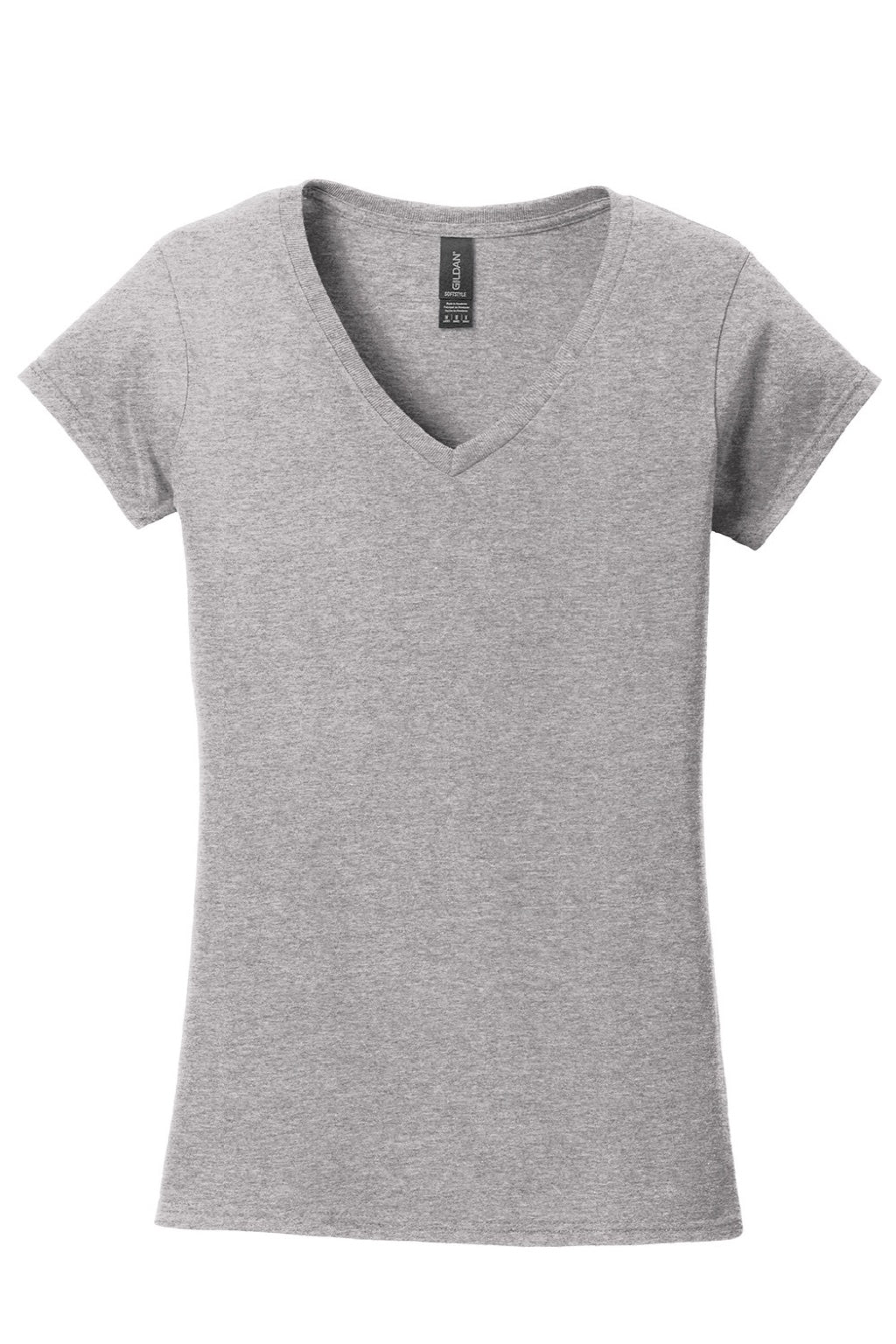 Gildan 64V00L Womens Softstyle Short Sleeve V-Neck T-Shirt Sport Grey Flat Front