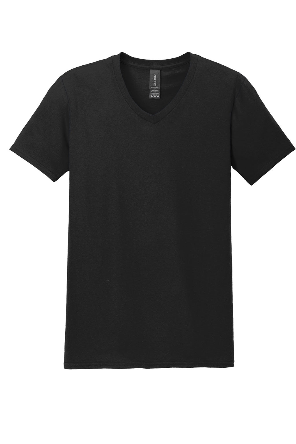 Gildan 64V00 Mens Softstyle Short Sleeve V-Neck T-Shirt Black Flat Front