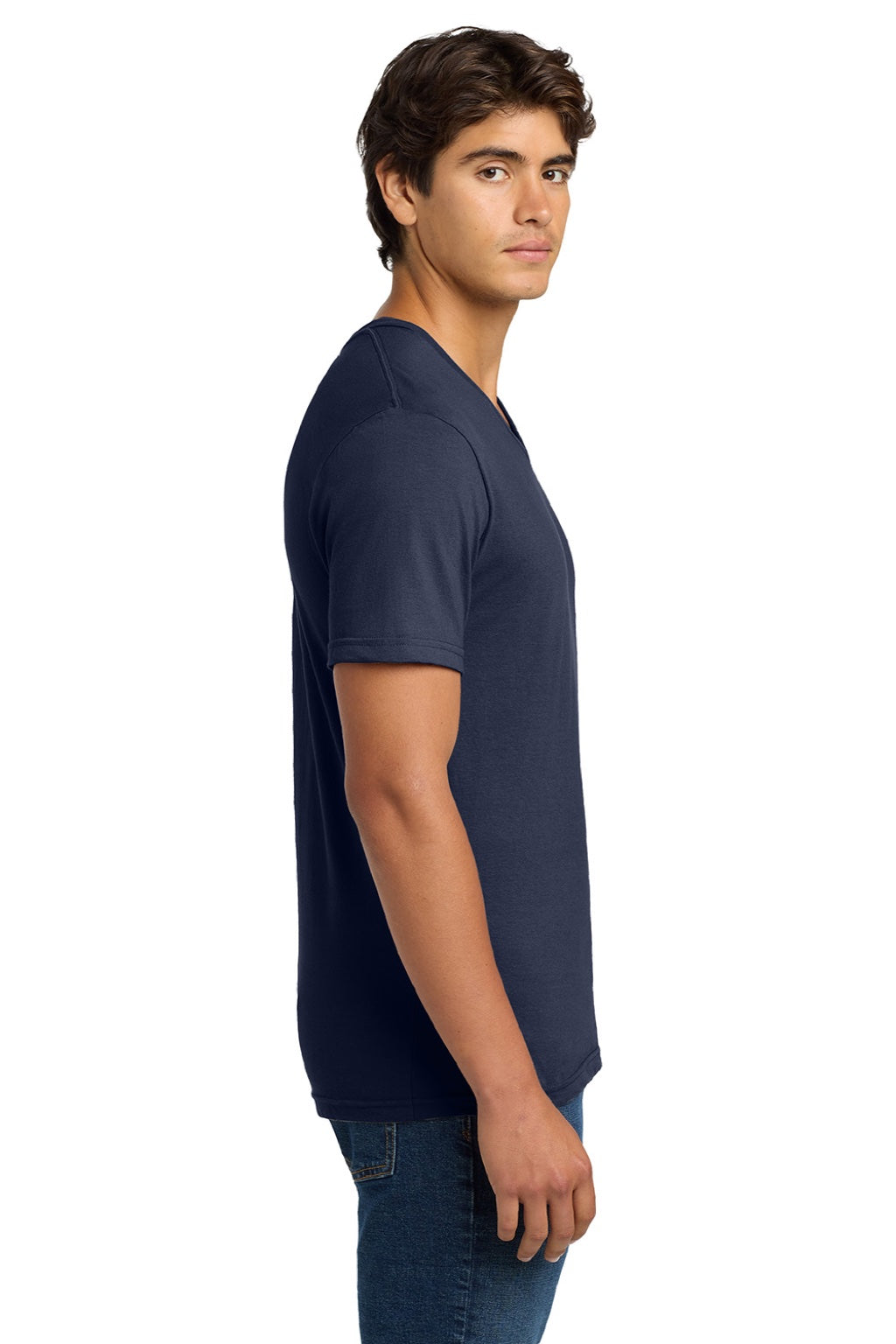Gildan 64V00 Mens Softstyle Short Sleeve V-Neck T-Shirt Navy Blue Model Side