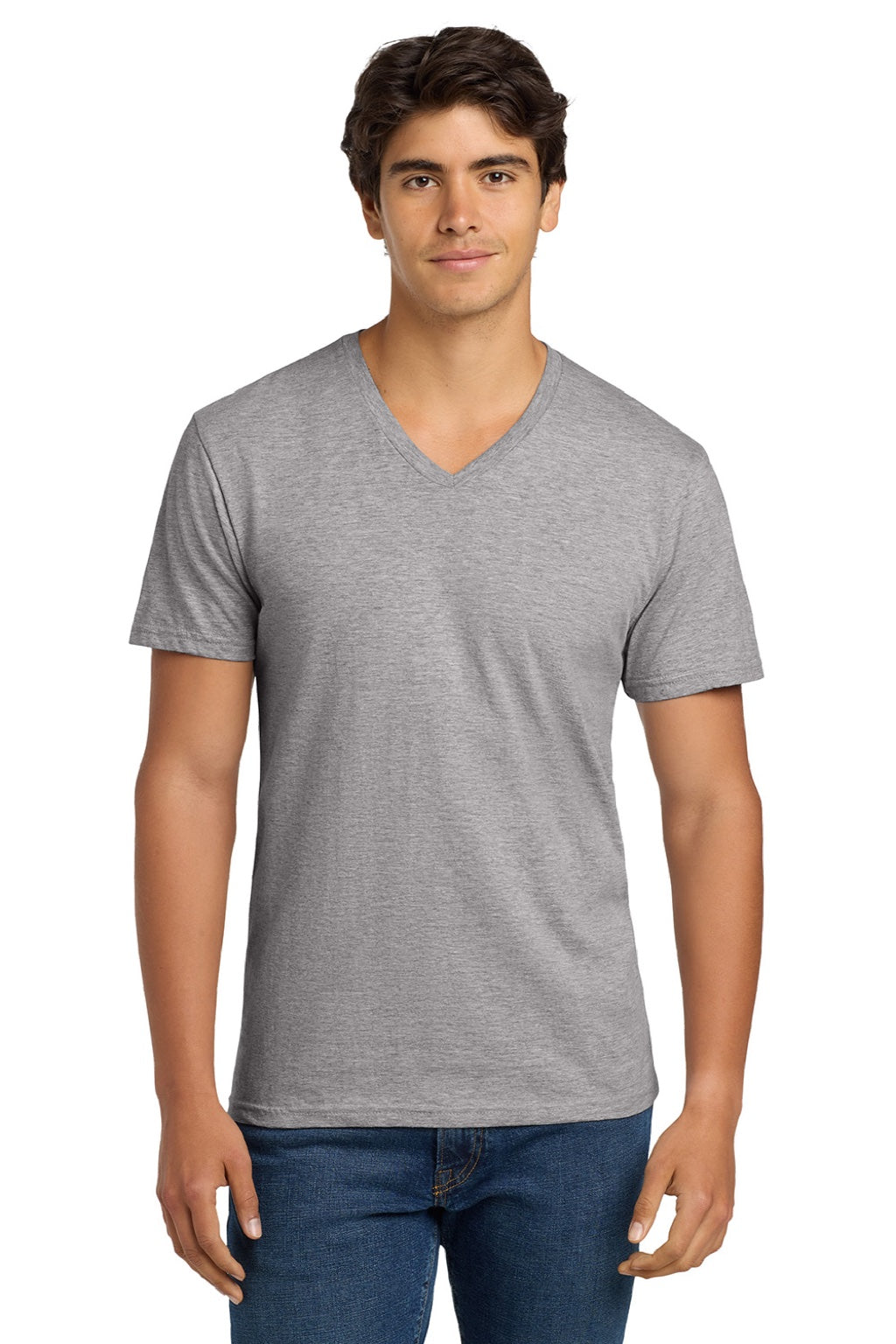 Gildan 64V00 Mens Softstyle Short Sleeve V-Neck T-Shirt Sport Grey Model Front