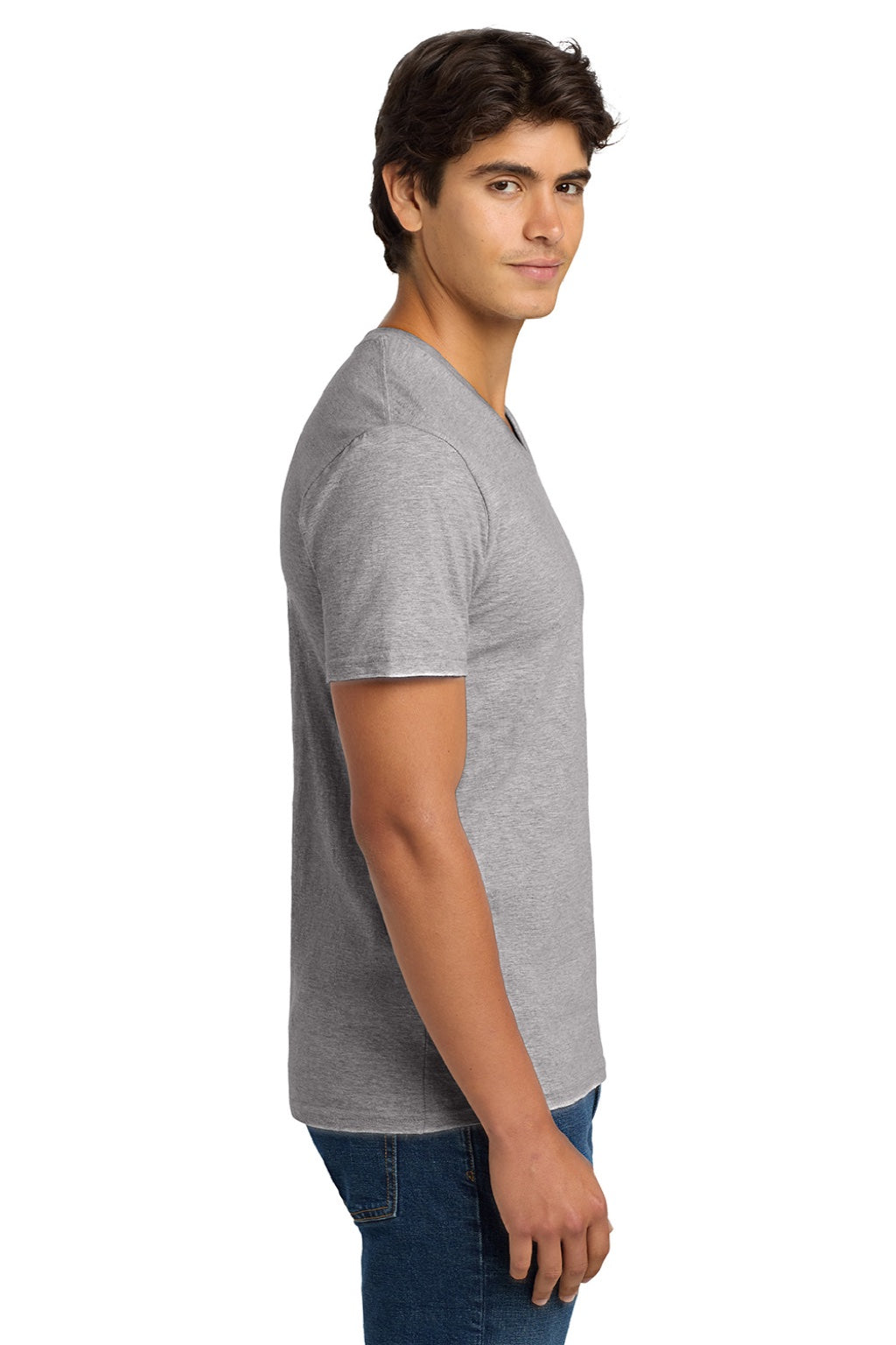 Gildan 64V00 Mens Softstyle Short Sleeve V-Neck T-Shirt Sport Grey Model Side