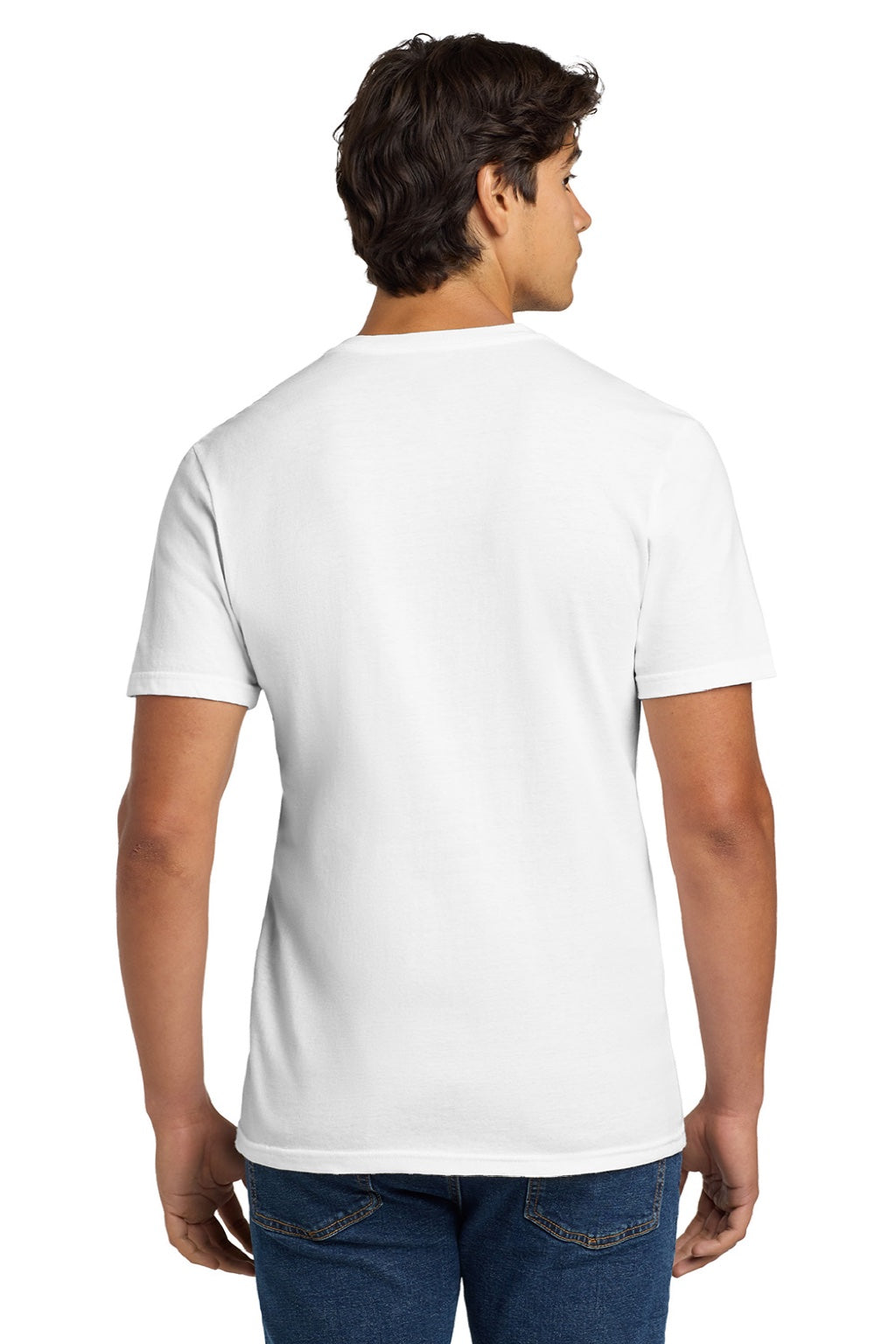 Gildan 64V00 Mens Softstyle Short Sleeve V-Neck T-Shirt White Model Back